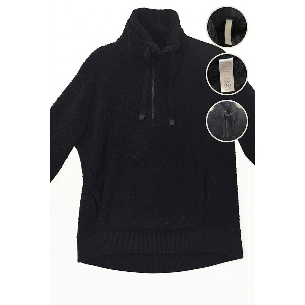 Athleta Sherpa Fleece Quarter Zip Pullover Womens Small Black Sweater Sweatshirt